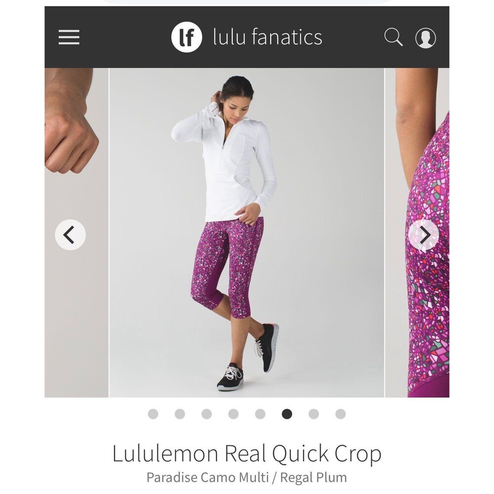 Lululemon size 4 Real Quick Crop leggings
Paradise Camo Multi / Regal Plum